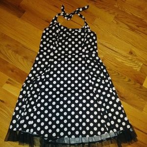 50's style black and white polka dot halter style